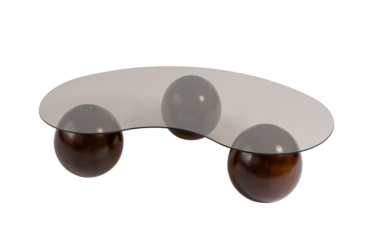 Table basse Sphere Noyer et Bronze 120x70 cm Verre trempé