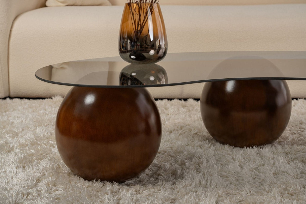 Table basse Sphere Noyer et Gris 120x70 cm Verre trempé