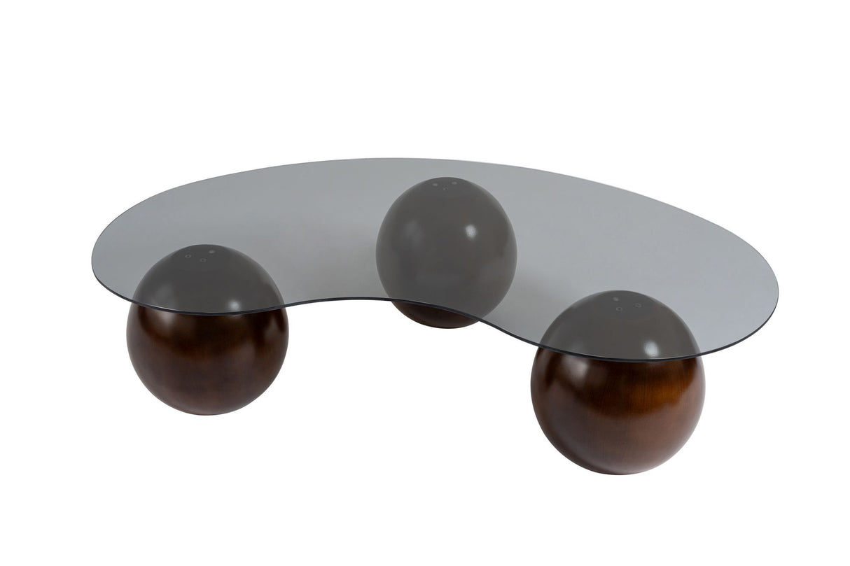 Table basse Sphere Noyer et Gris 120x70 cm Verre trempé