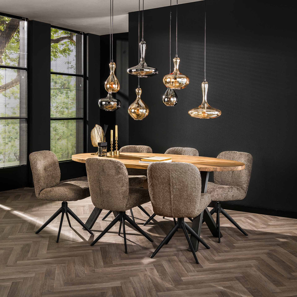 Ensemble de 2 chaises de salle à manger Lirio Bouclé taupe pivotantes