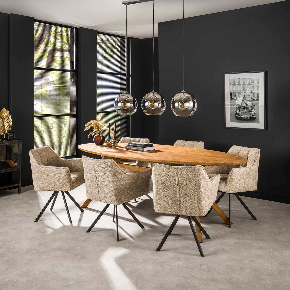 Chaise de salle à manger Lino Bouclé Sable Pivotante Grille