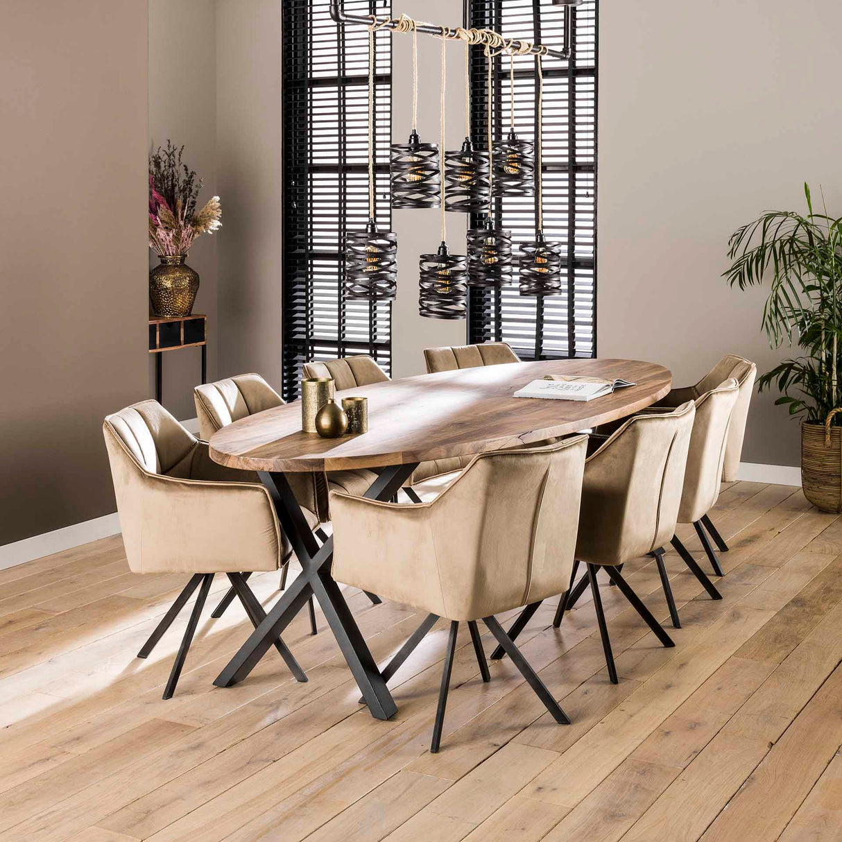 Ensemble de 2 chaises de salle à manger Lino Velvet Champagne pivotantes