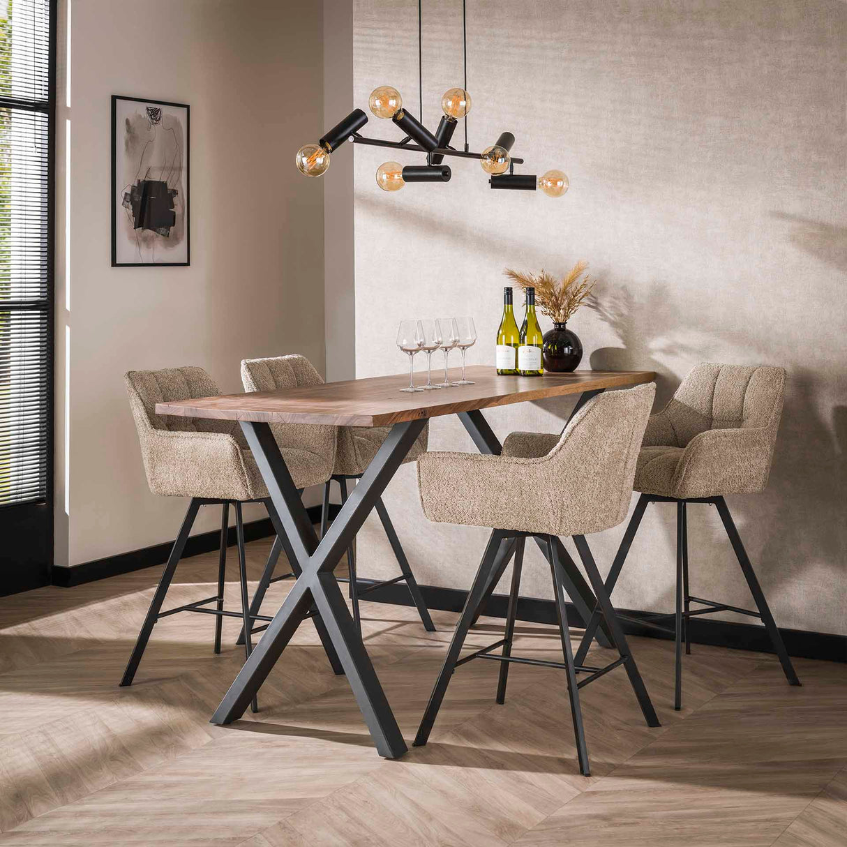 Tabouret de bar Lino Bouclé Sable Pivotant Grille