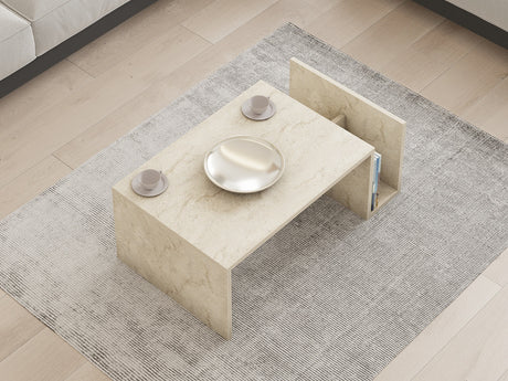 Table basse rectangulaire en travertin Mebo - Avec porte-livres - 87x50 cm