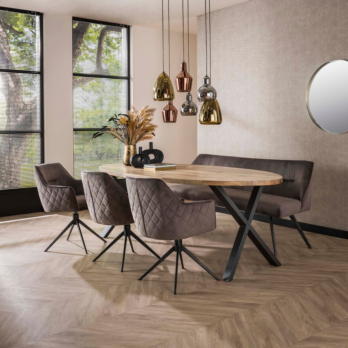 Ensemble de 2 chaises de salle à manger Chia Velvet Antracite Pivotantes