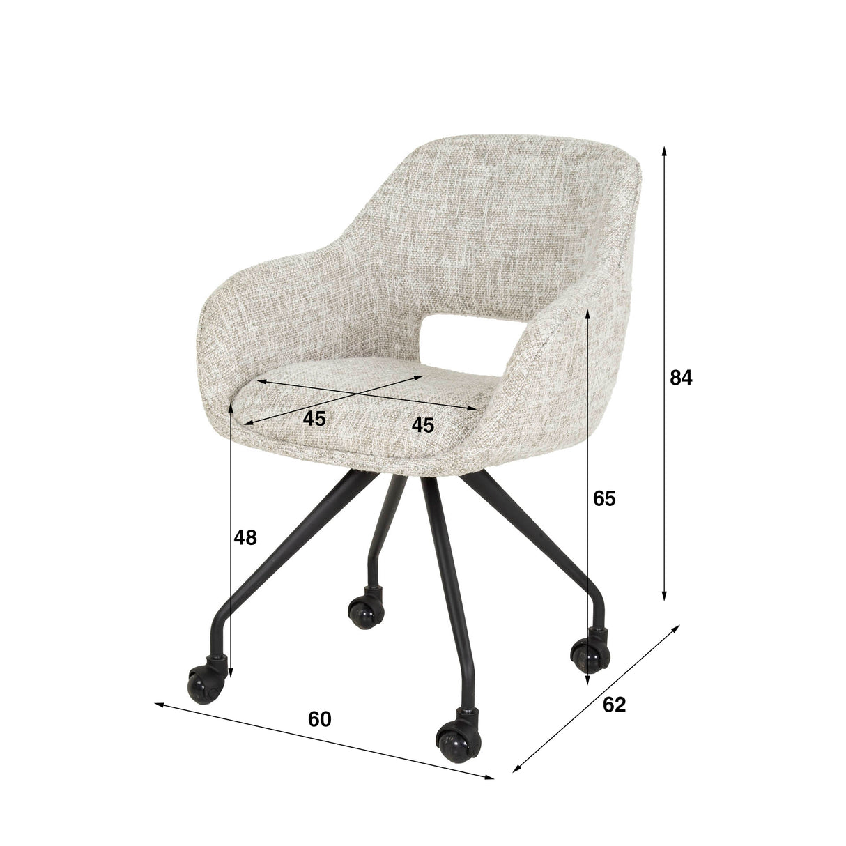 Chaise de salle à manger avec roulettes Springo pivotante en tissu Eagle Crème