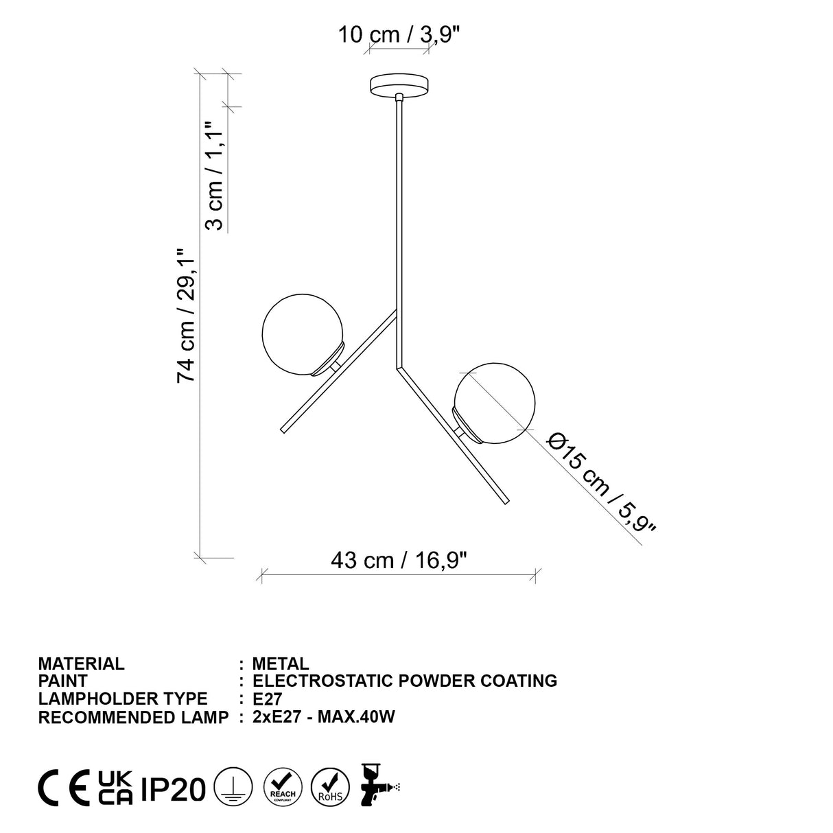 Suspension 2 lumières Or Verre Nimbus