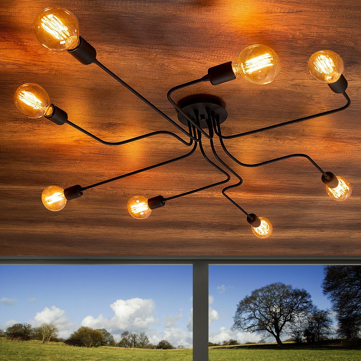 Suspension 8 lumières L Noir Métal Striker