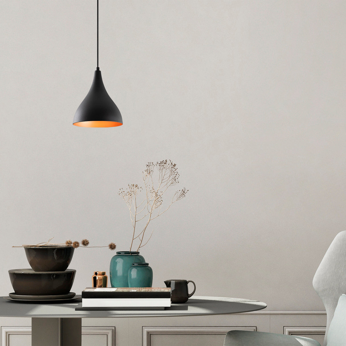 Suspension 1-lampe Noir Drop Métal Allure