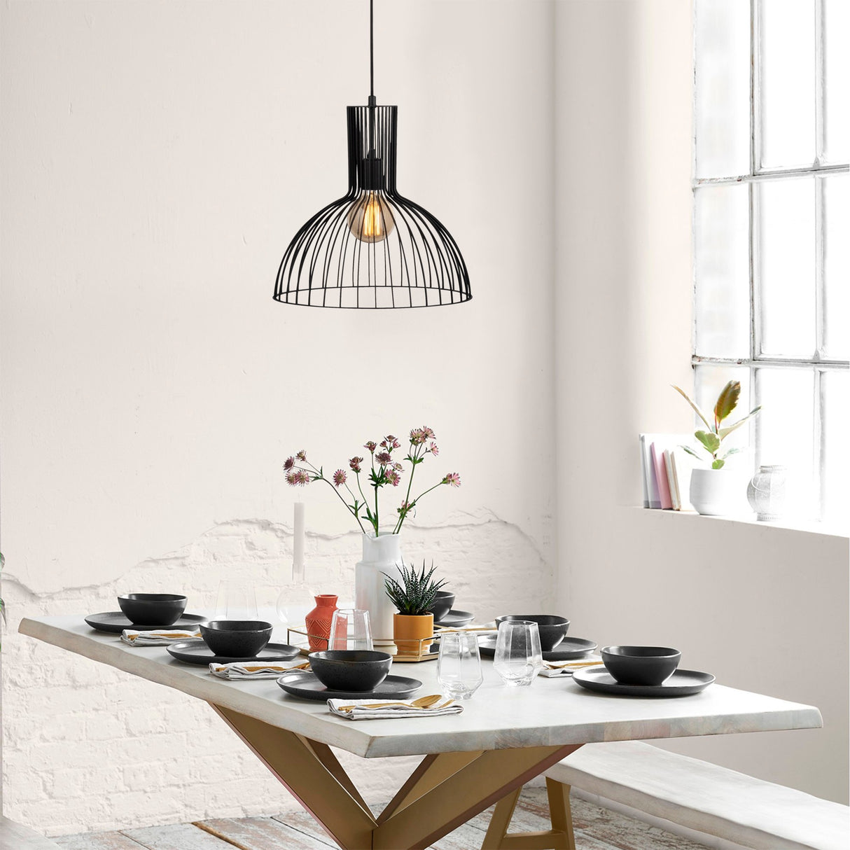 Suspension 1-lampe Noir Métal Quartz