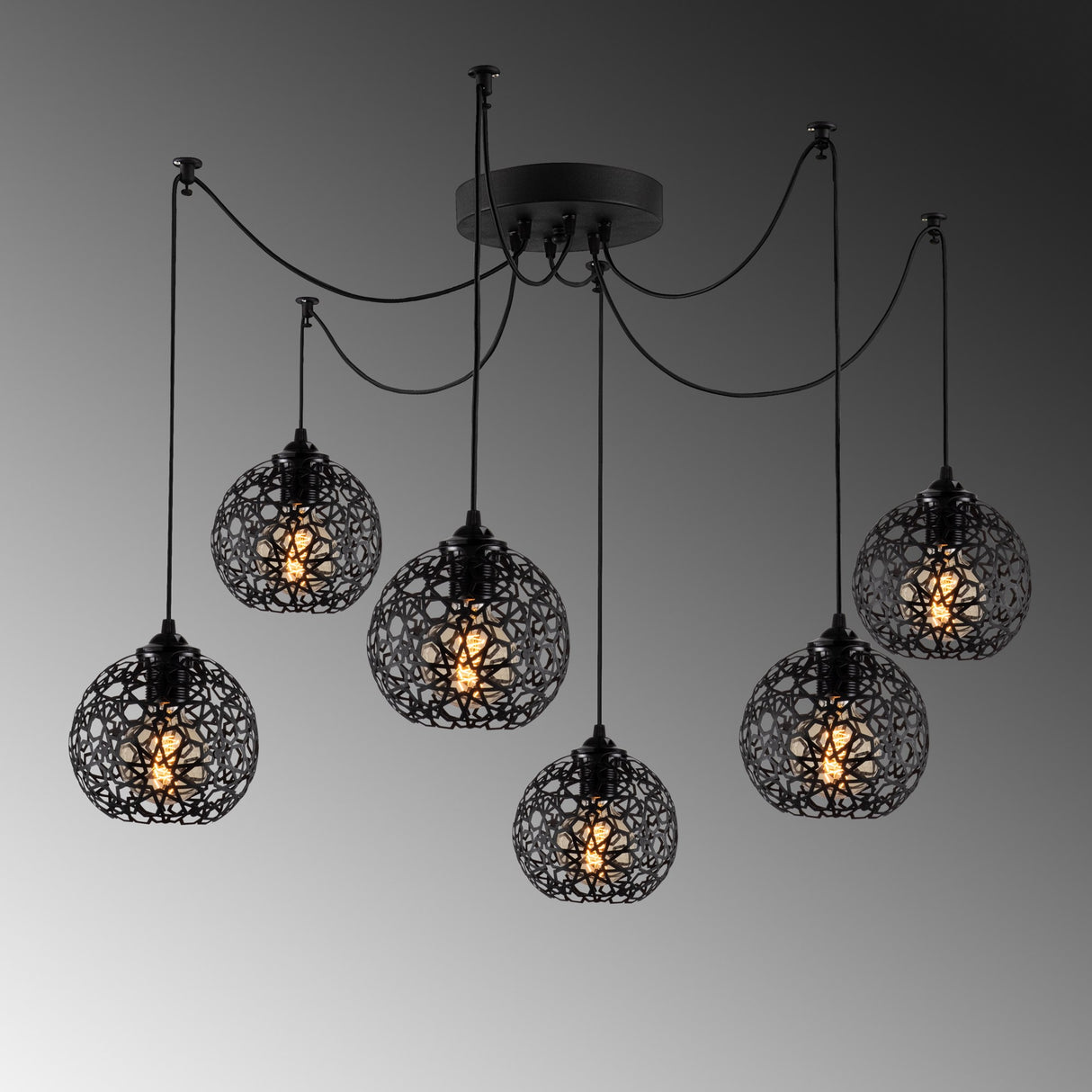 Suspension 6 lumières Noir Métal Quartz