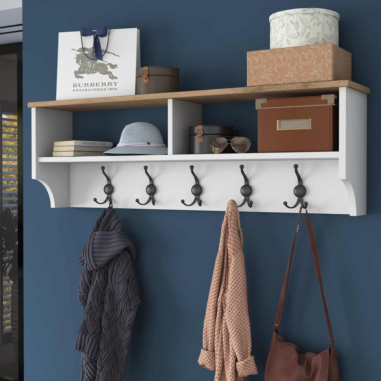 Ensemble de meubles Porte-manteau - Meuble à chaussures - Mélamine Blanc-Noyer