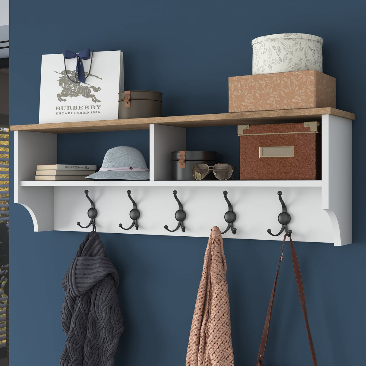 Porte-manteau Hally Blanc 15 crochets - Deux compartiments