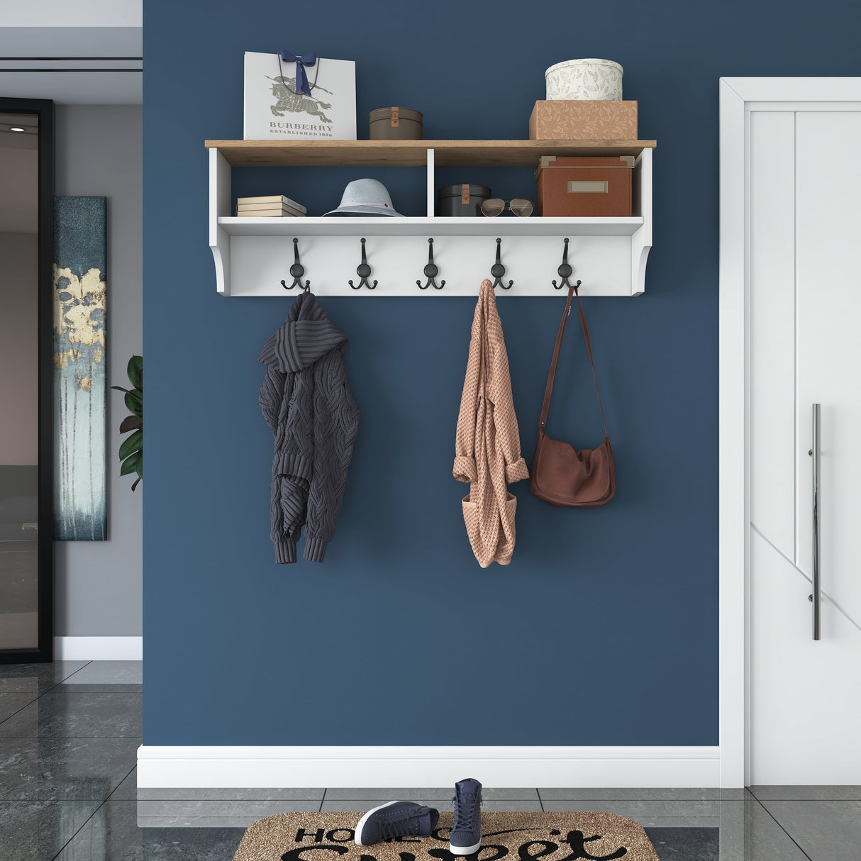 Porte-manteau Hally Blanc 15 crochets - Deux compartiments