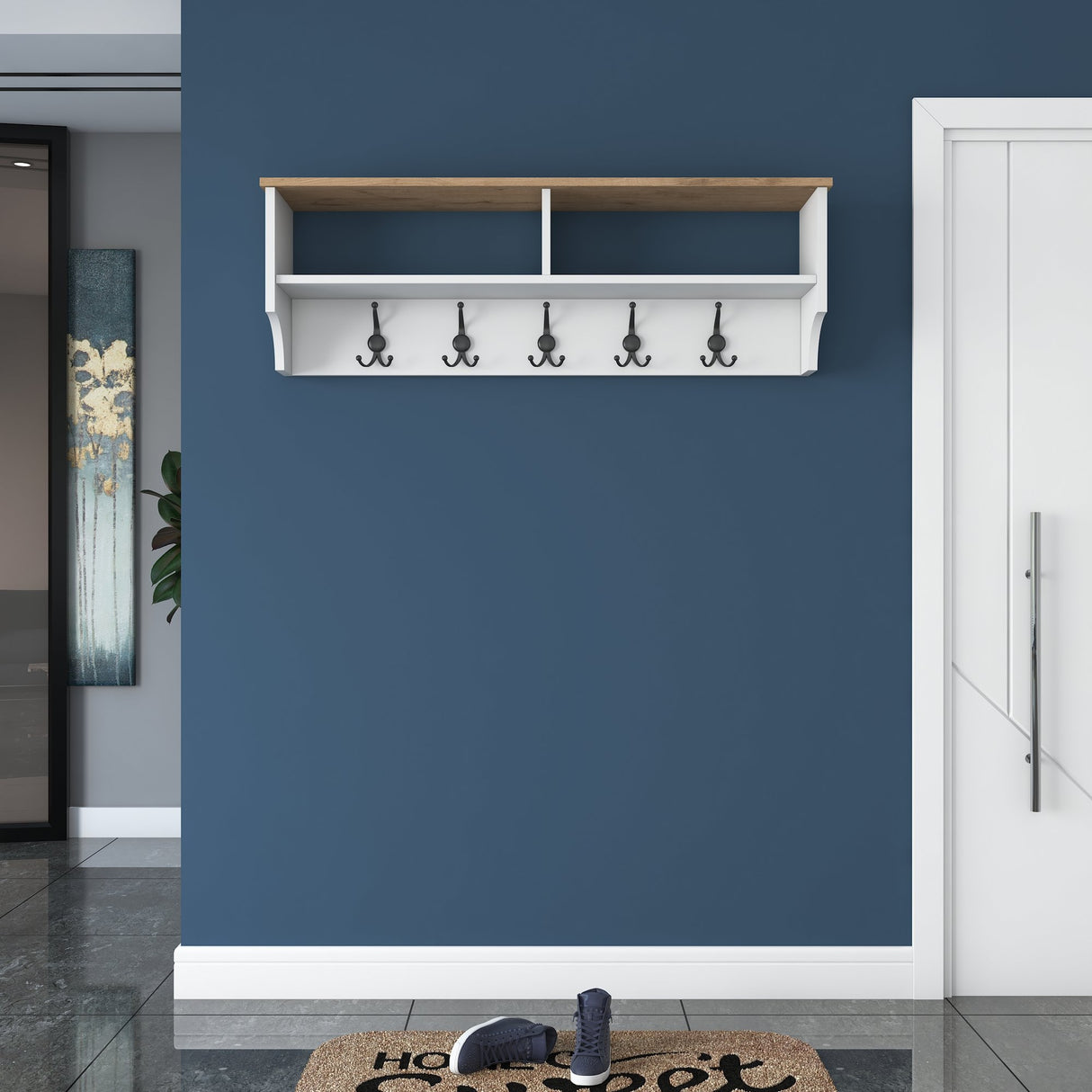 Porte-manteau Hally Blanc 15 crochets - Deux compartiments