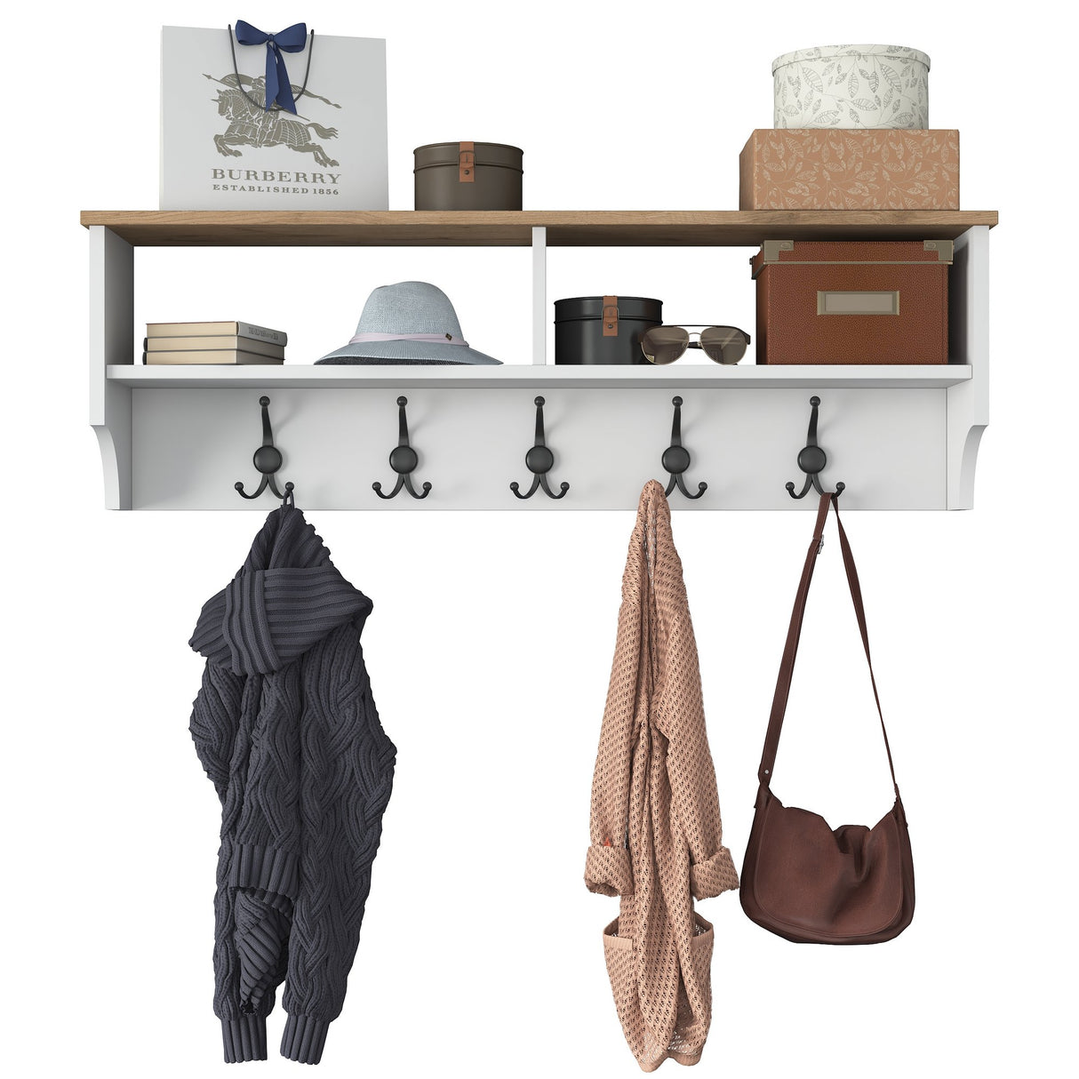 Porte-manteau Hally Blanc 15 crochets - Deux compartiments