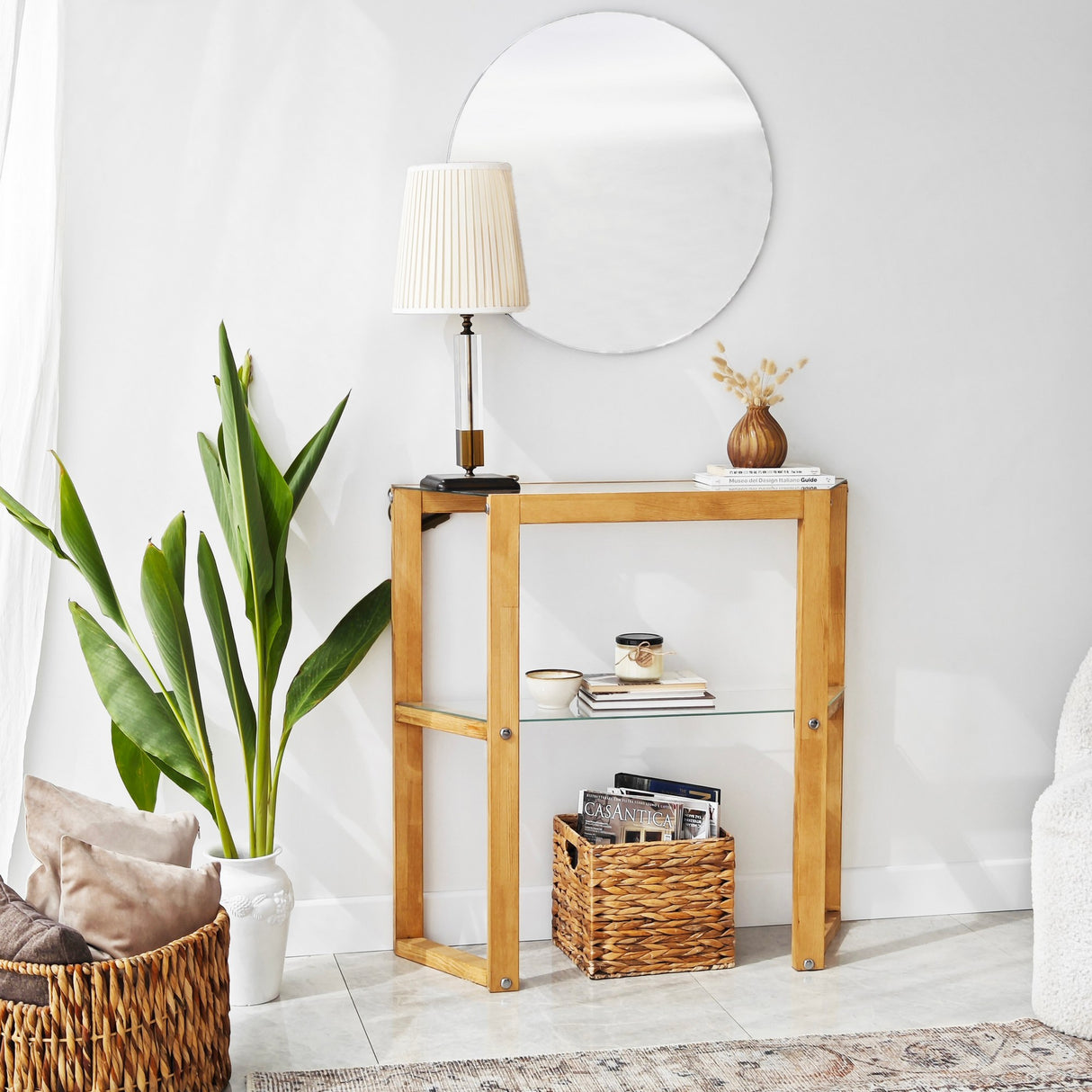 Table de coiffure trapézoïde en bois de chêne