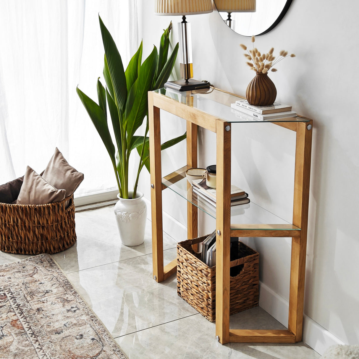 Table de coiffure trapézoïde en bois de chêne