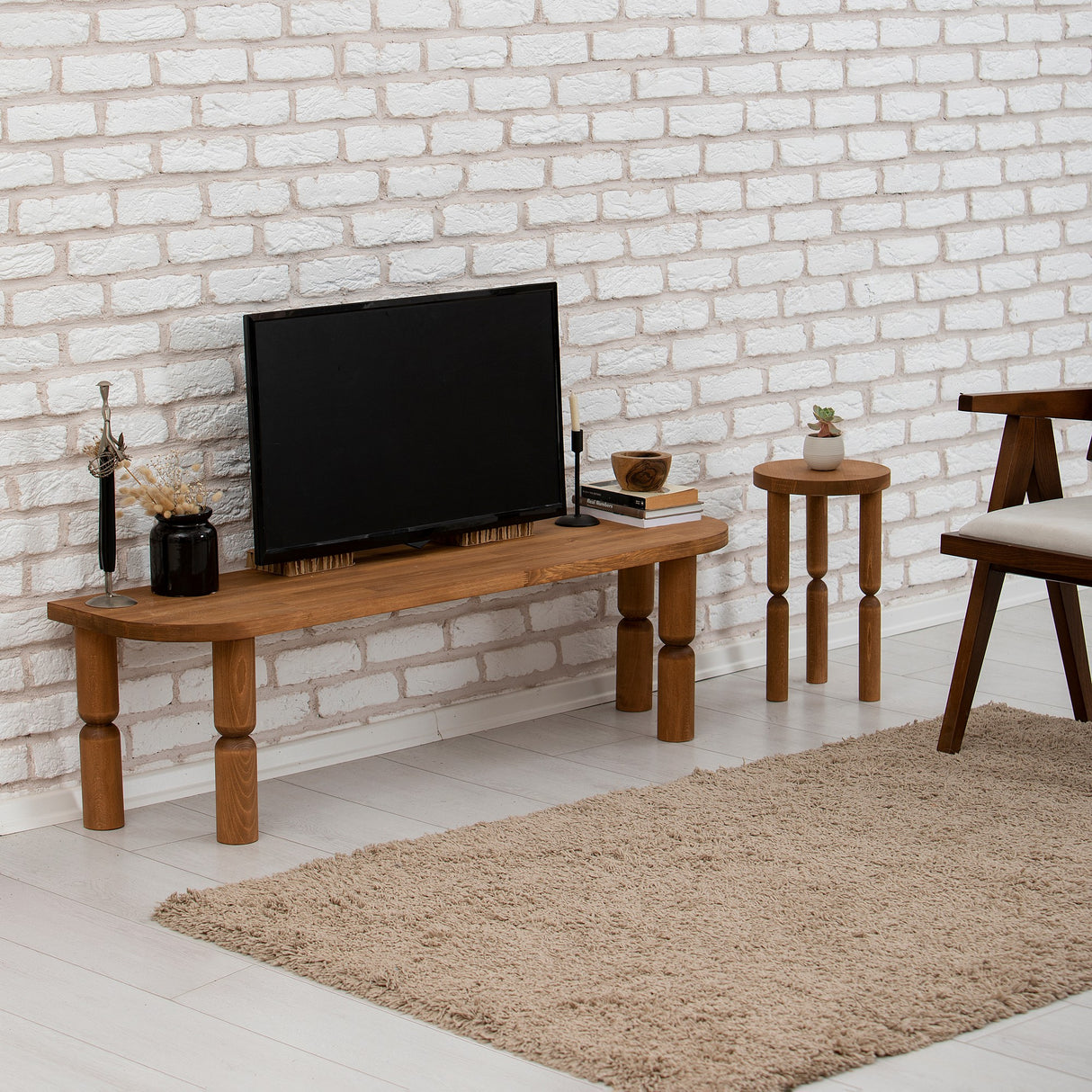 Meuble TV Ida Noyer Bois 140x40x35 cm
