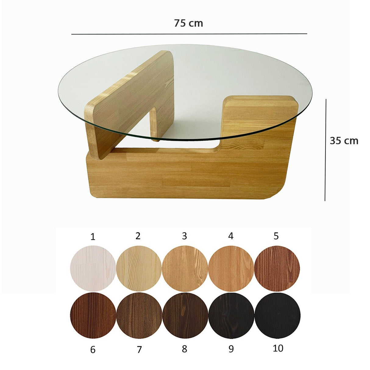 Table basse ronde en verre Mio - 75 cm - Pied en bois