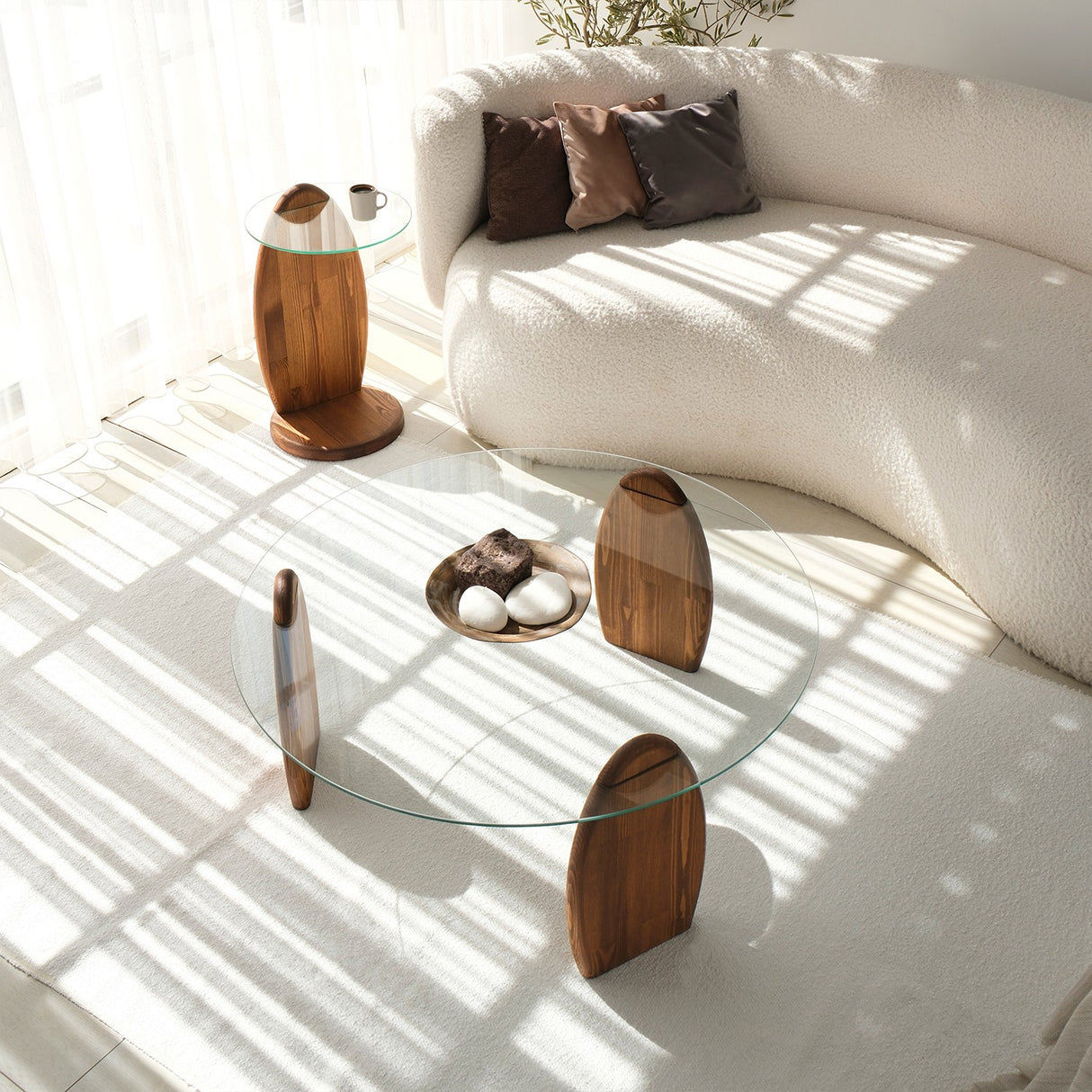 Table basse ronde 90 cm Sunf - Pied en bois