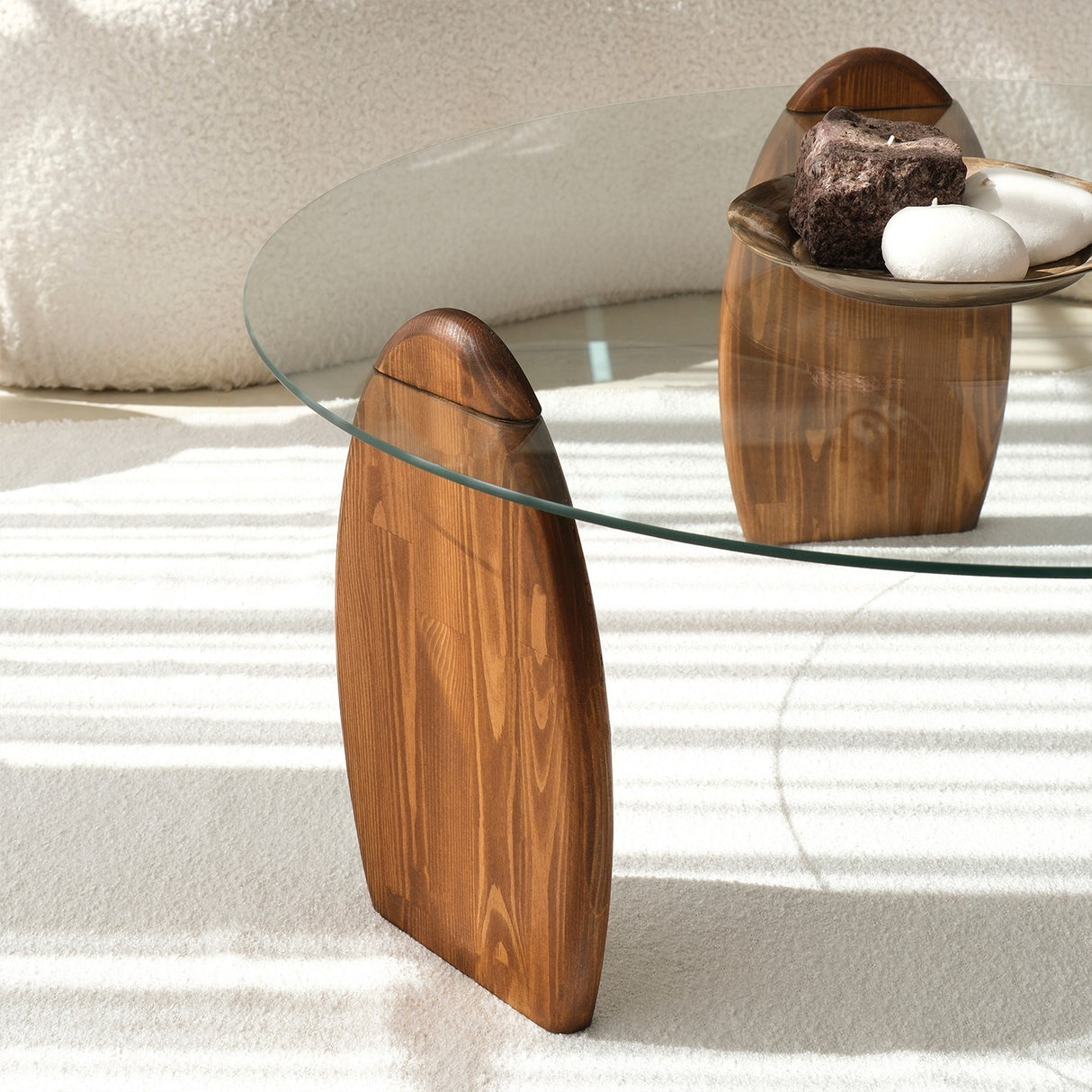 Table basse ronde 90 cm Sunf - Pied en bois