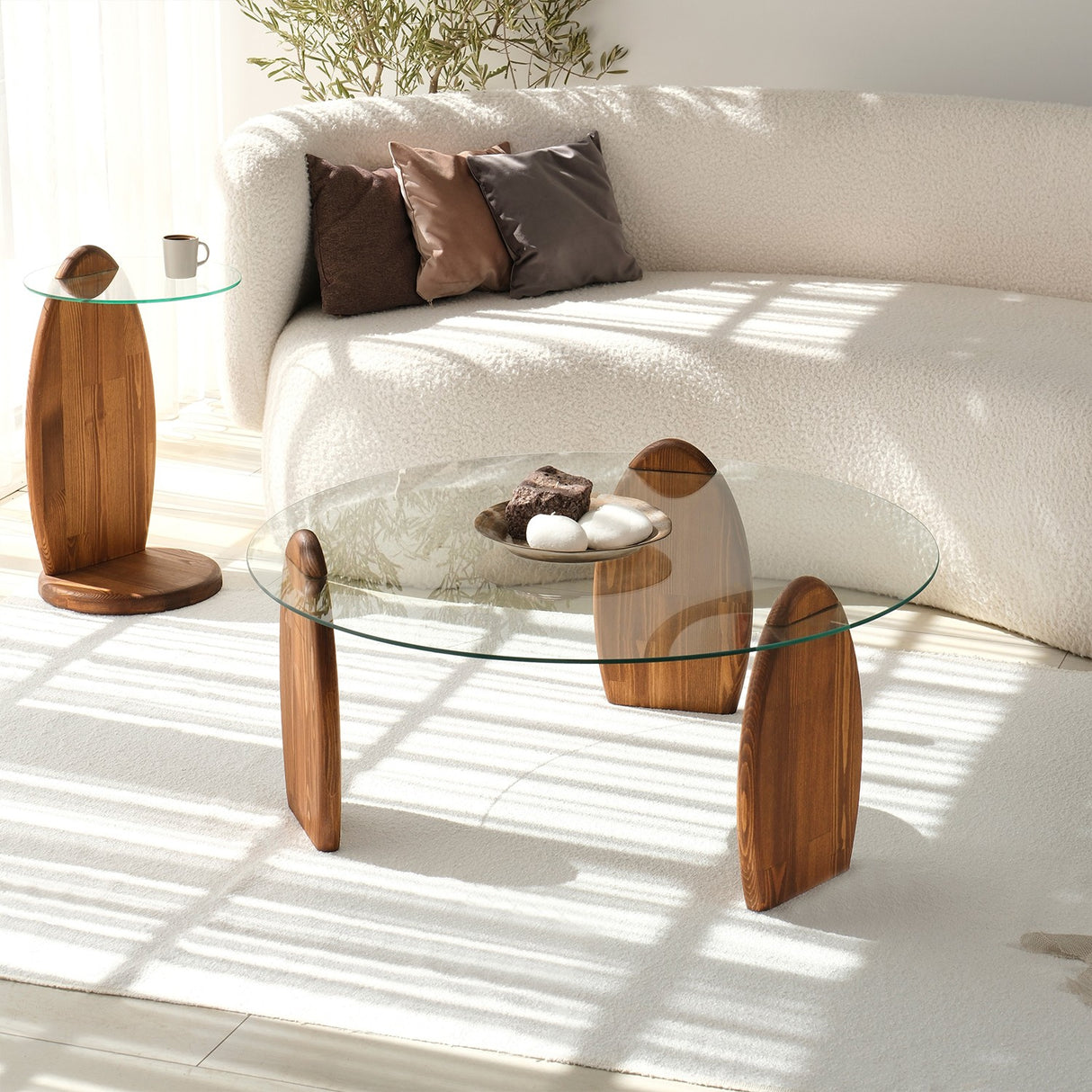 Table basse ronde 90 cm Sunf - Pied en bois