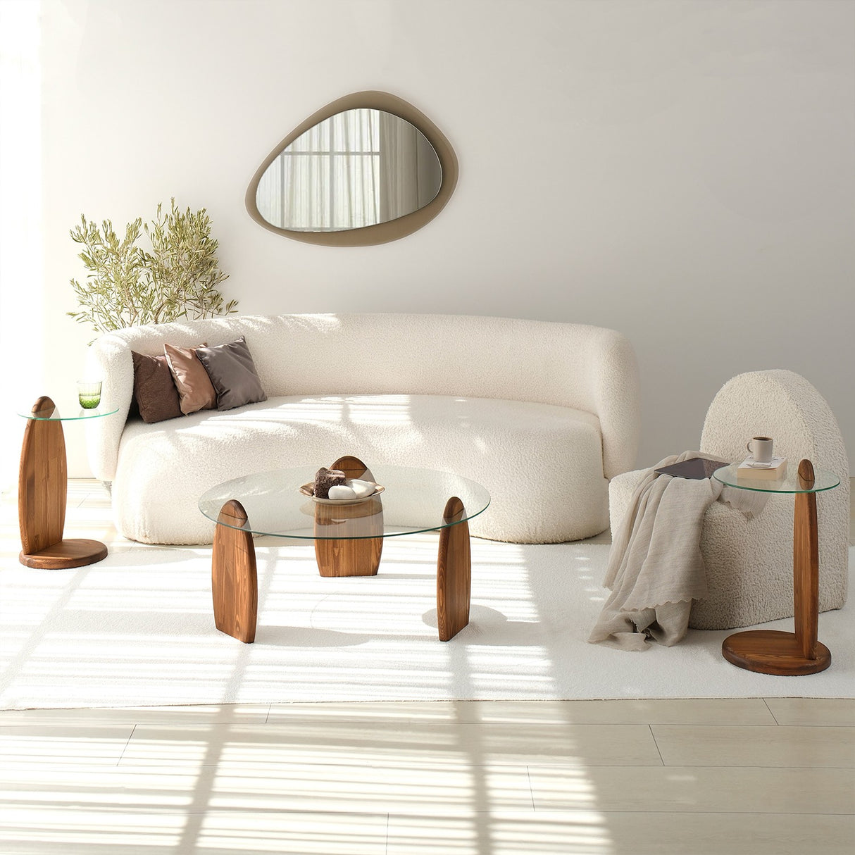 Table basse ronde 90 cm Sunf - Pied en bois