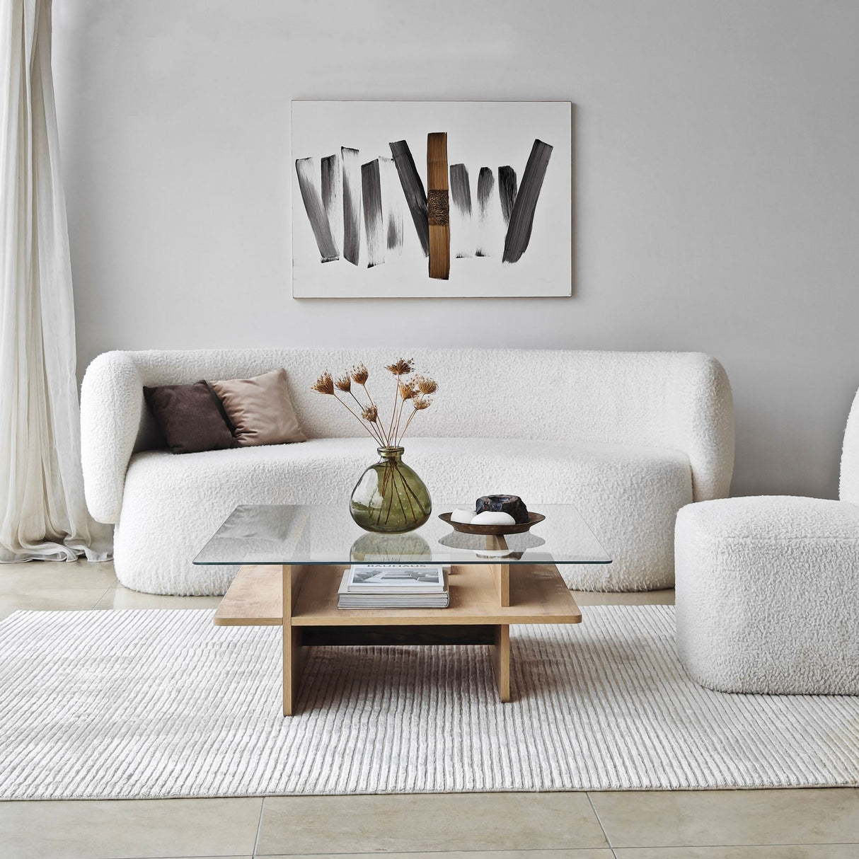 Table basse carrée en verre Sagu - Piètement en mélamine Sapphire - 90x90 cm