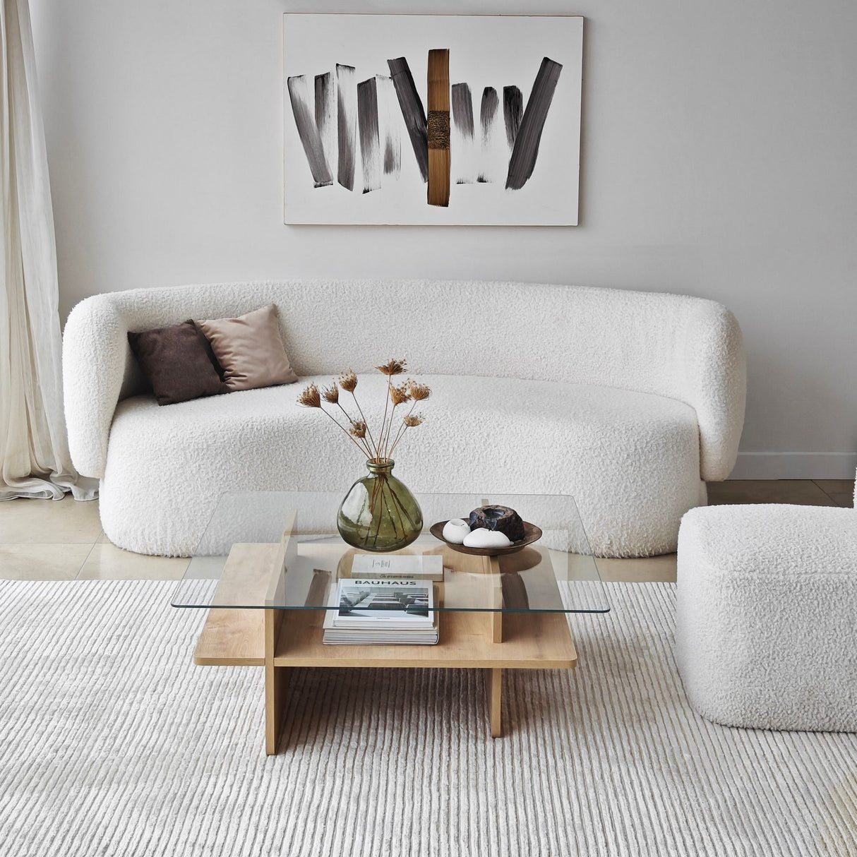 Table basse carrée en verre Sagu - Piètement en mélamine Sapphire - 90x90 cm