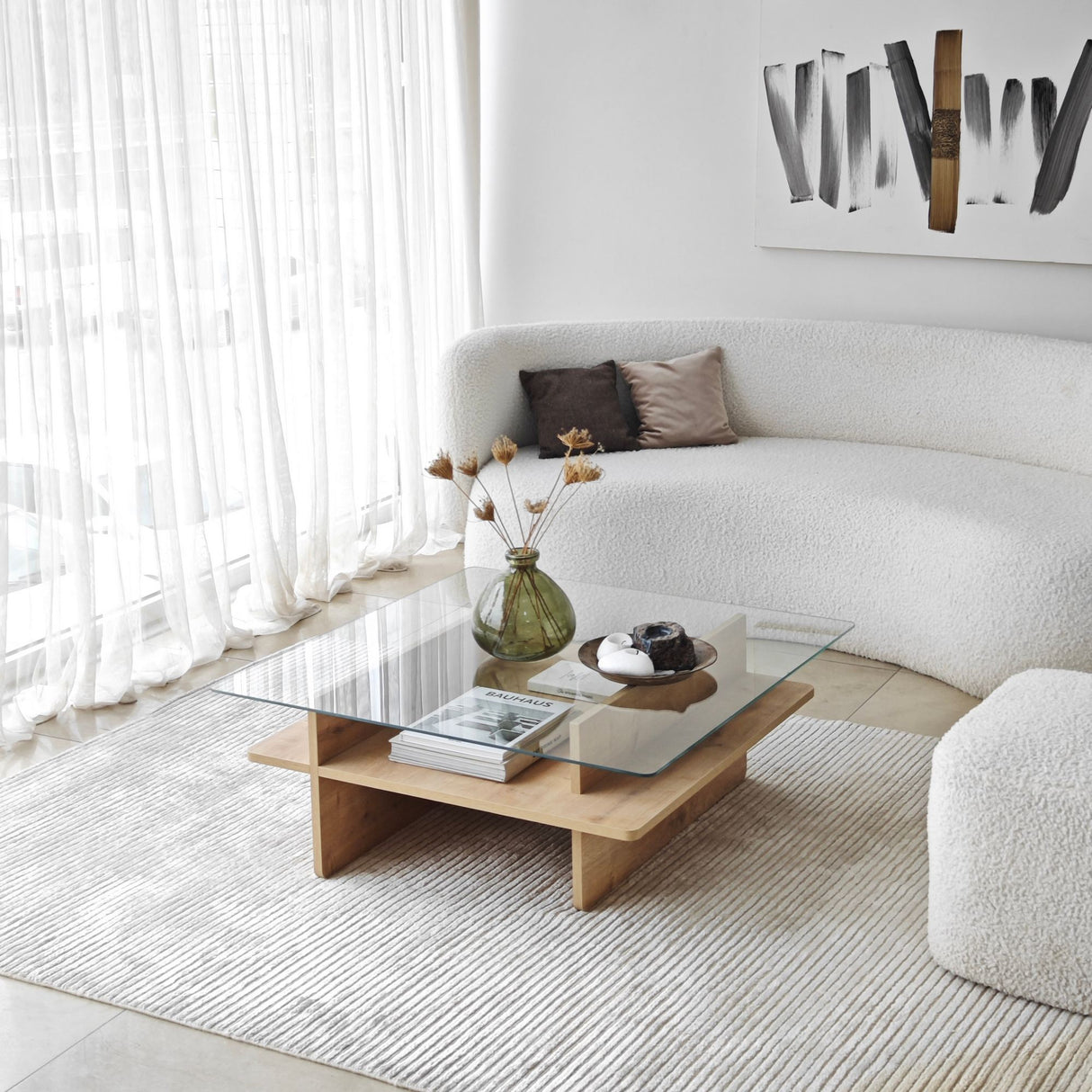 Table basse carrée en verre Sagu - Piètement en mélamine Sapphire - 90x90 cm