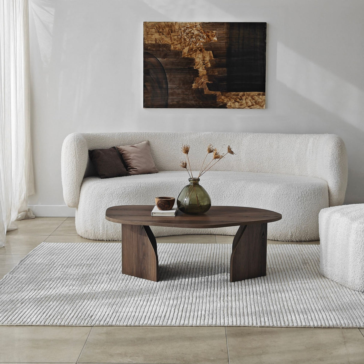 Table Basse Bio Support Mélamine Noyer Japandi - 105x65 cm