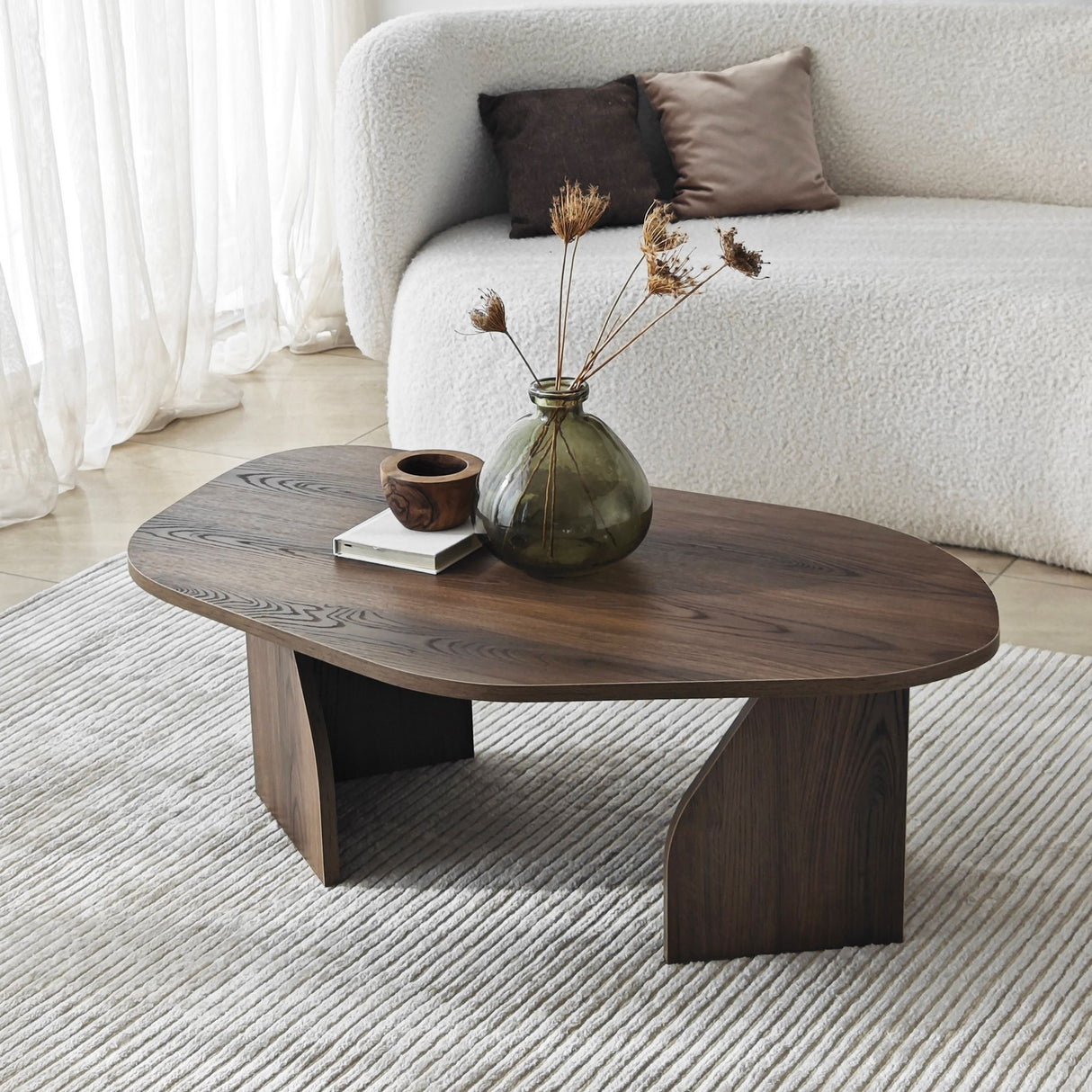 Table Basse Bio Support Mélamine Noyer Japandi - 105x65 cm