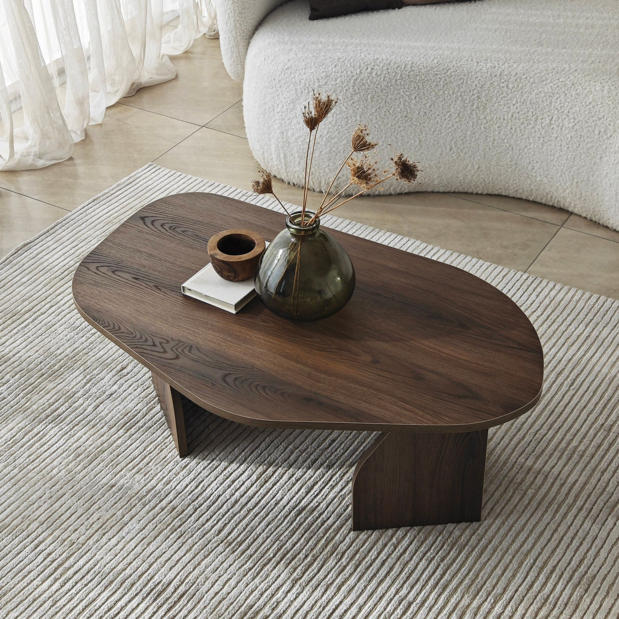 Table Basse Bio Support Mélamine Noyer Japandi - 105x65 cm