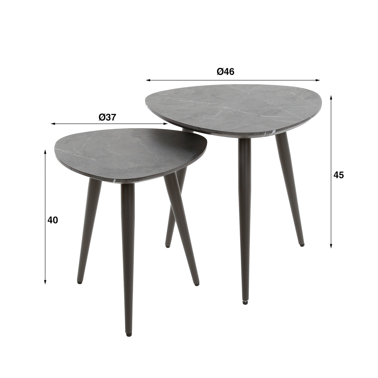 Ensemble de 2 tables basses triangulaires Conner aspect céramique gris