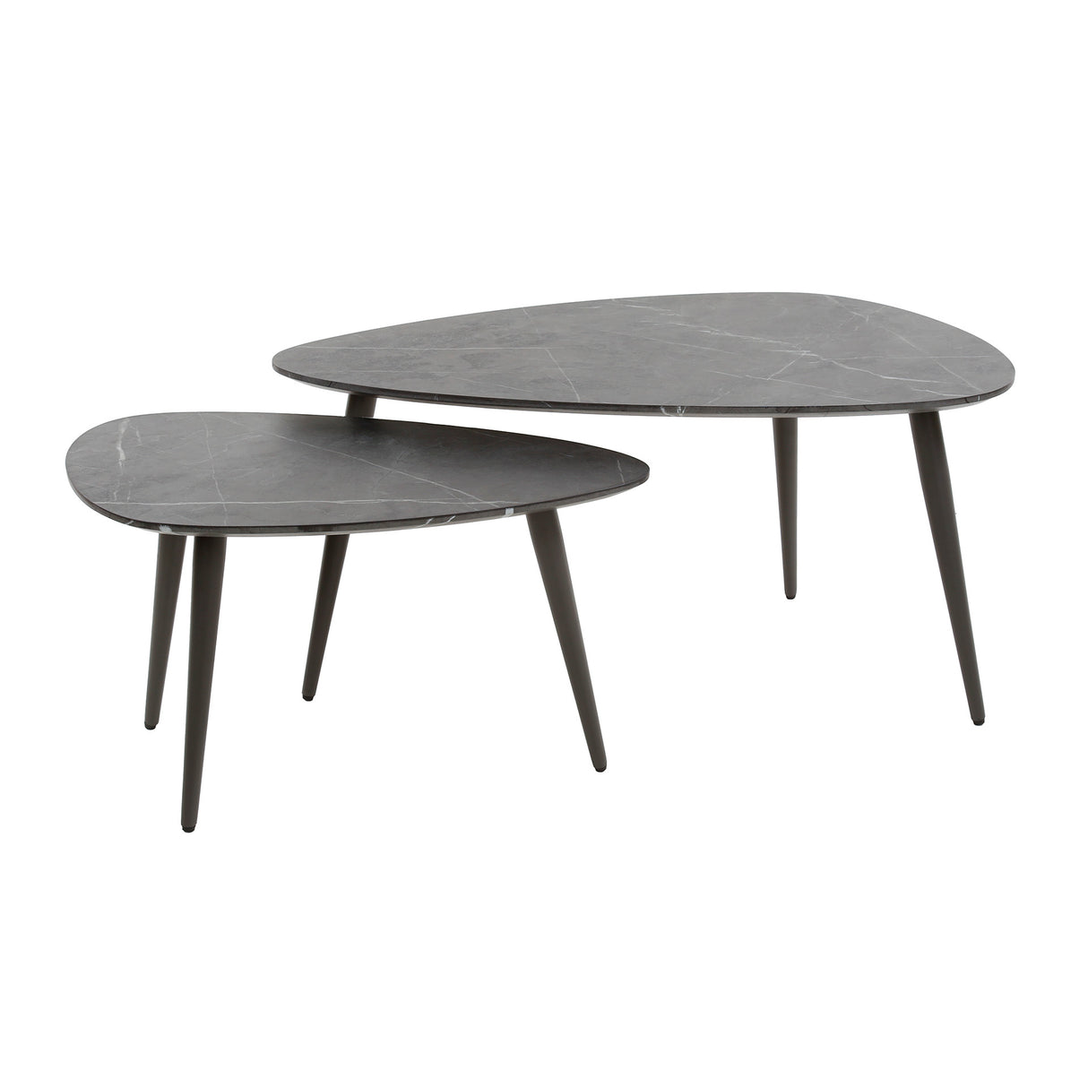 Ensemble de tables basses en forme de galets de 2 Conner aspect céramique gris