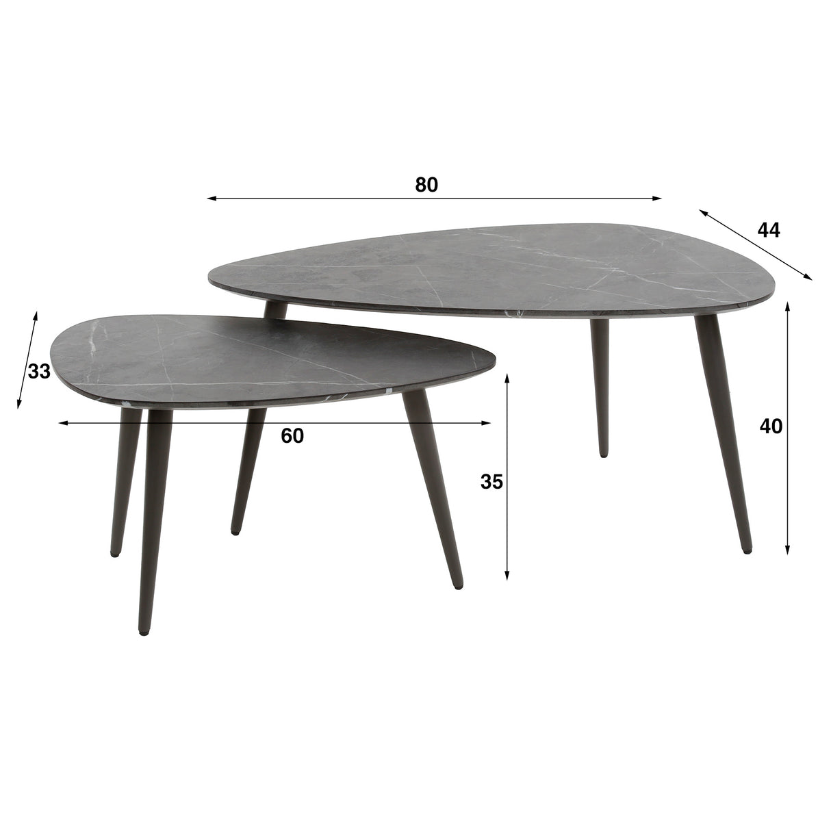 Ensemble de tables basses en forme de galets de 2 Conner aspect céramique gris