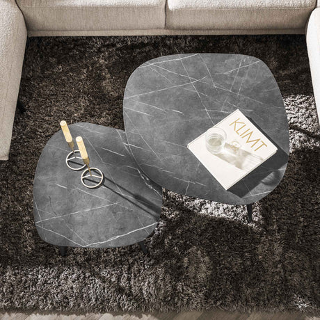 Ensemble de 2 tables basses organiques Conner aspect céramique gris