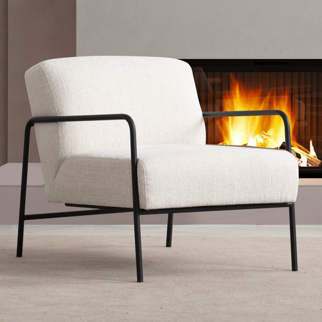 Fauteuil Moderne Eti Blanc Tissu - Cadre Noir