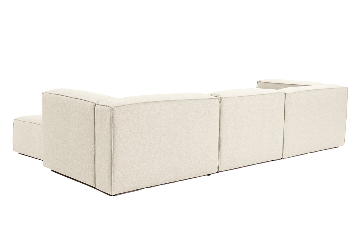Canapé d'angle modulaire avec pouf détachable en tissu de lin beige écru Fora - gauche