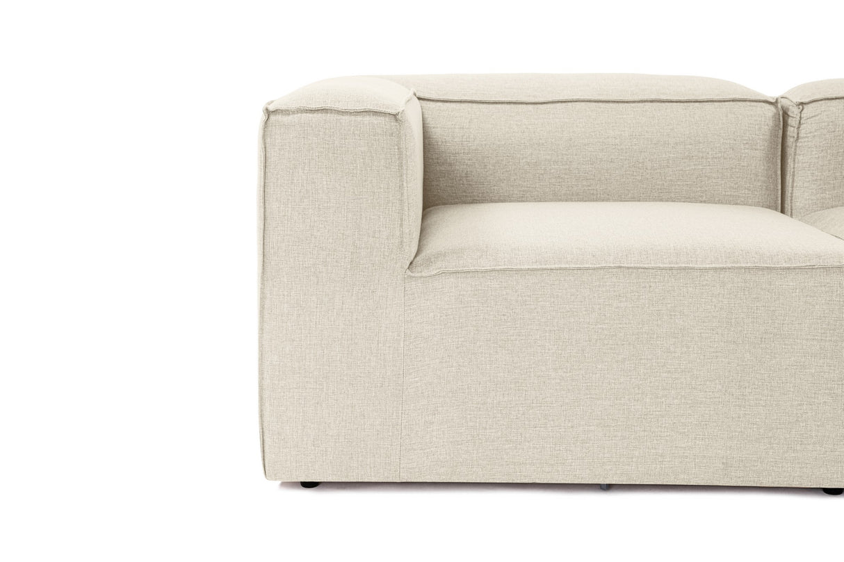 Canapé d'angle modulaire avec pouf détachable en tissu de lin beige écru Fora - gauche
