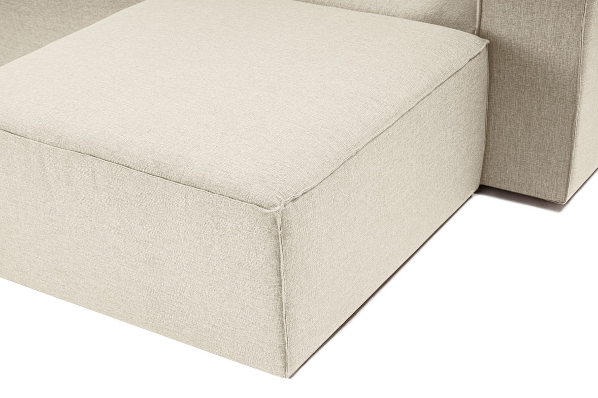 Canapé d'angle modulaire avec pouf détachable en tissu de lin beige écru Fora - gauche