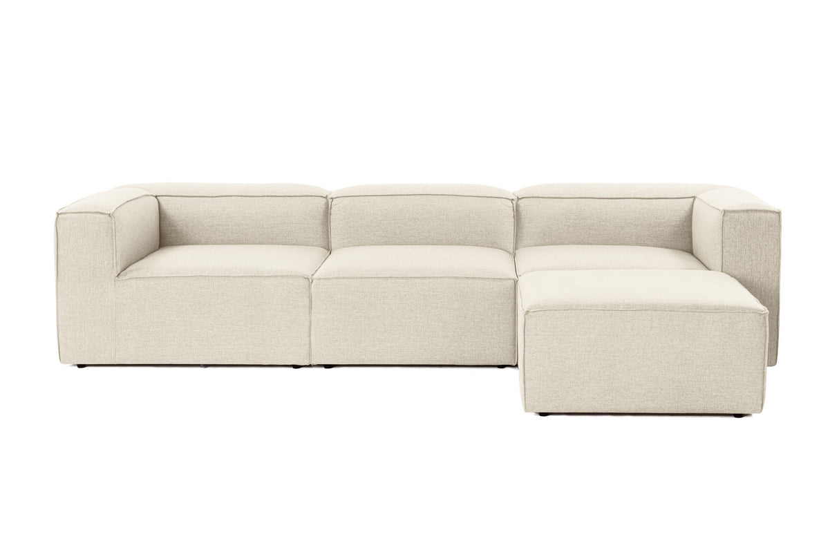 Canapé d'angle modulaire avec pouf détachable en tissu de lin beige écru Fora - gauche