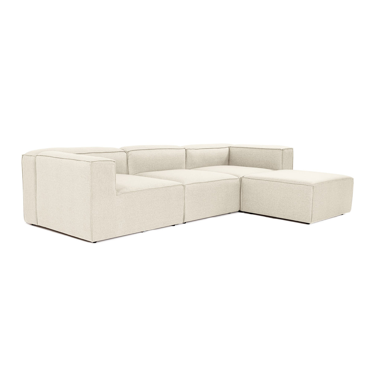 Canapé d'angle modulaire avec pouf détachable en tissu de lin beige écru Fora - gauche