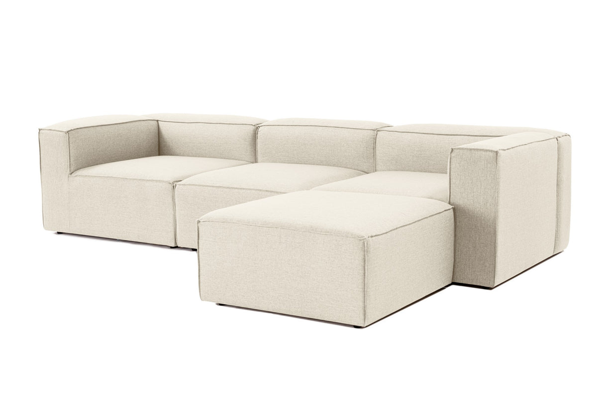 Canapé d'angle modulaire avec pouf détachable en tissu de lin beige écru Fora - gauche