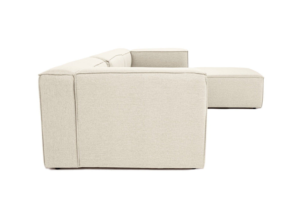 Canapé d'angle modulaire avec pouf détachable en tissu de lin beige écru Fora - gauche