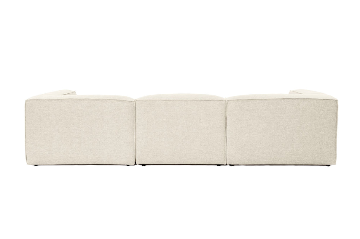 Canapé d'angle modulaire avec pouf détachable en tissu de lin beige écru Fora - gauche