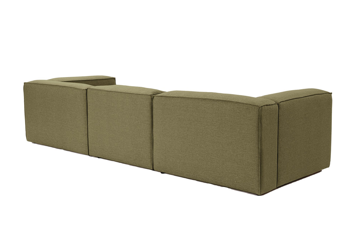 Canapé d'angle modulaire Fora avec pouf séparé en tissu lin - vert