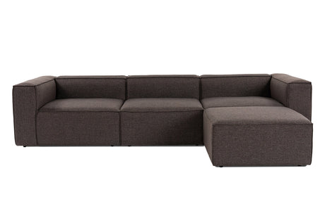 Canapé d'angle modulaire avec ottomane amovible en tissu de lin brun foncé Fora