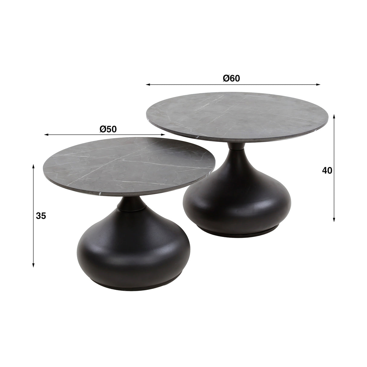 Ensemble de tables basses Drop Salontafel de 2 pièces en mélamine 3D Graphite Ø60-Ø50